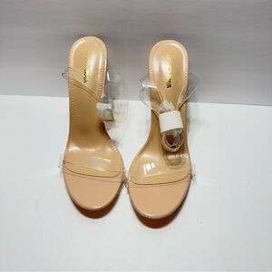 Fashion Nova Clear Wide Heels Sandal NUDE Size 9w Womens For Prom,Party,Dance